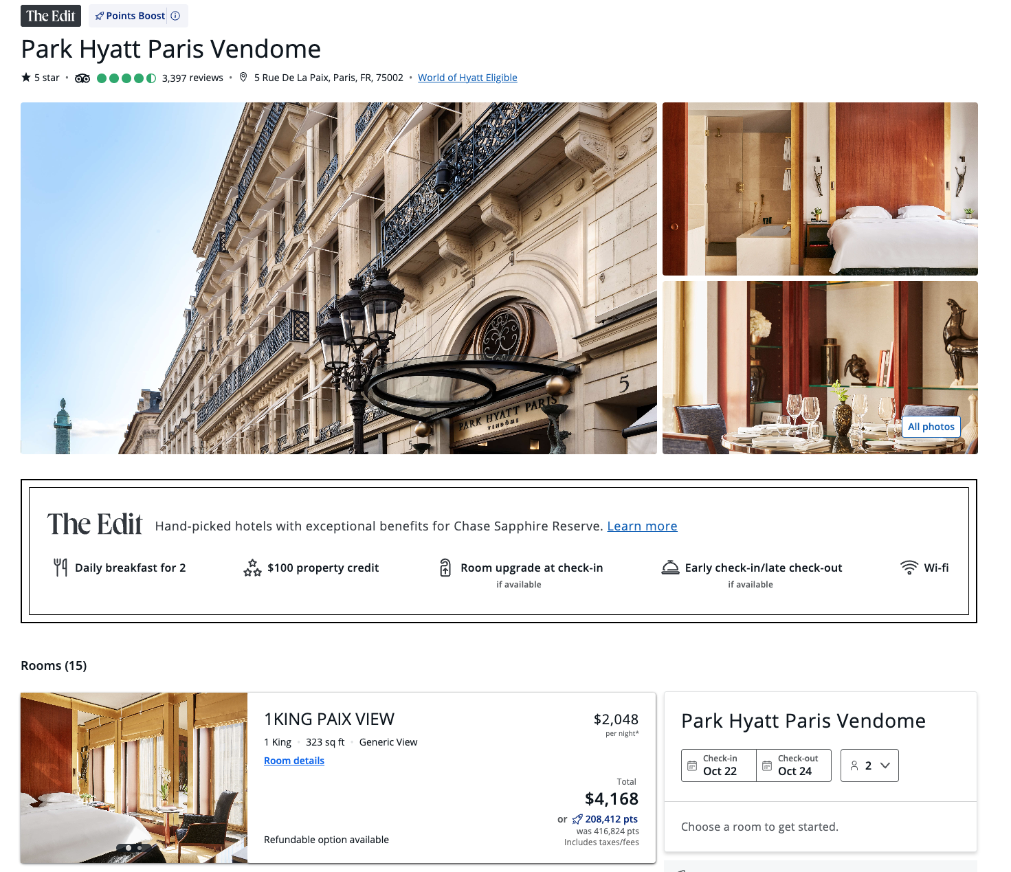 Park Hyatt Paris Vendome The Edit booking