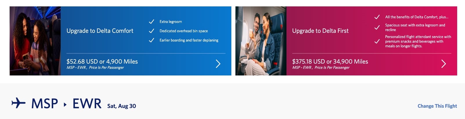 minneapolis to newark upgrade offer