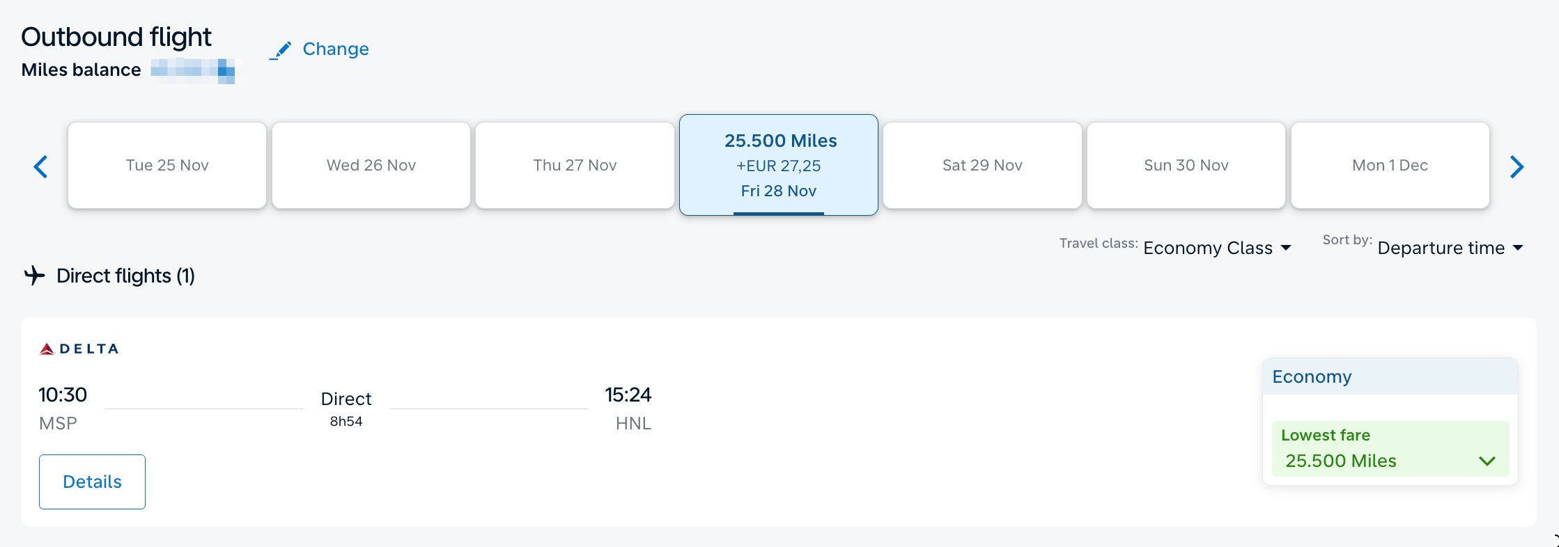 flight from minneapolis to honolulu for 25,500 miles