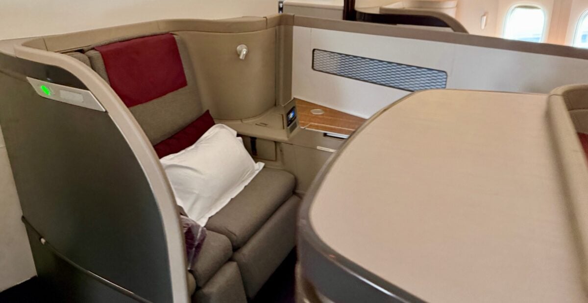 first class seat with a pillow