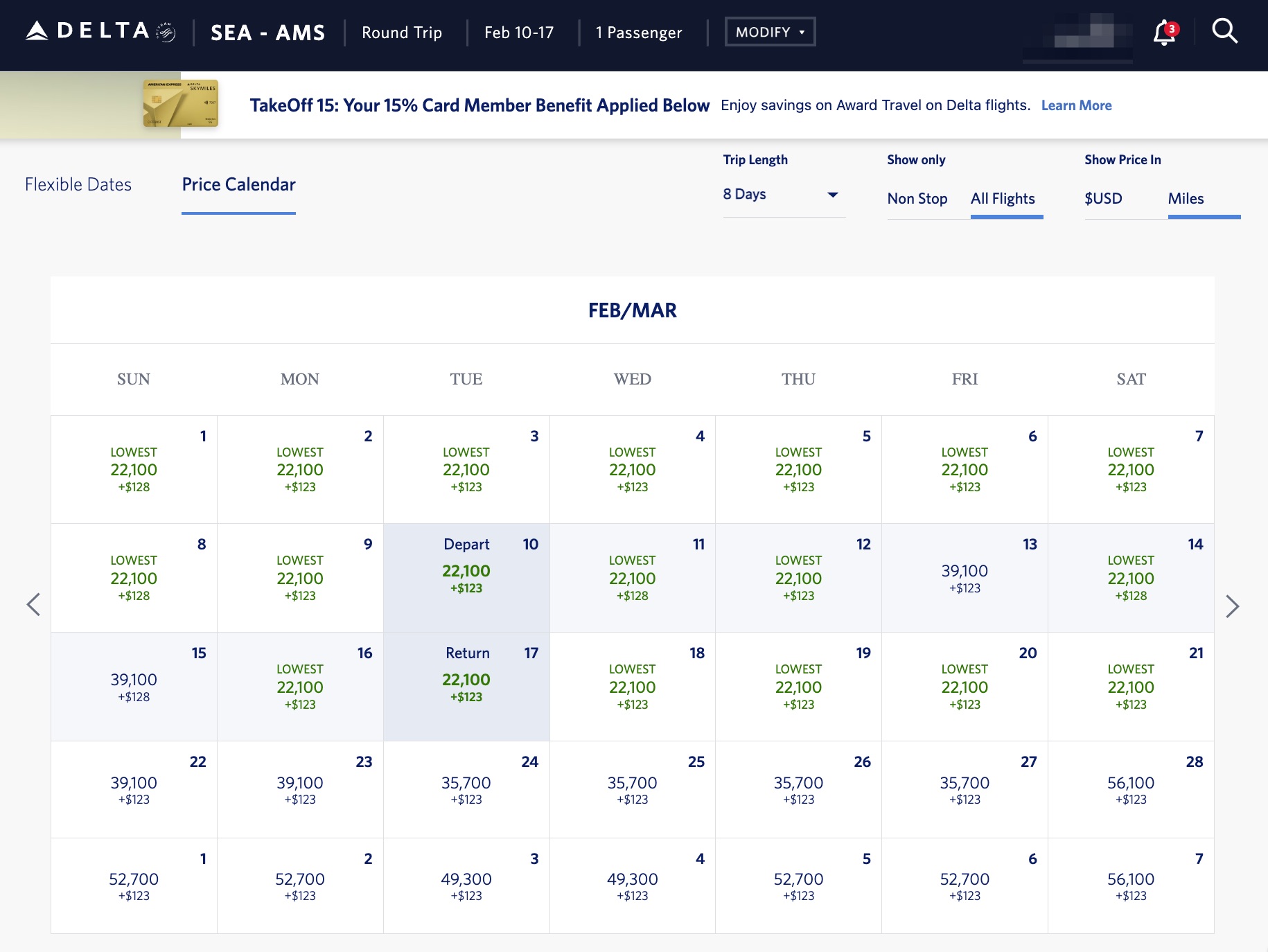 delta price calendar of skymiles fares from seattle to amsterdam