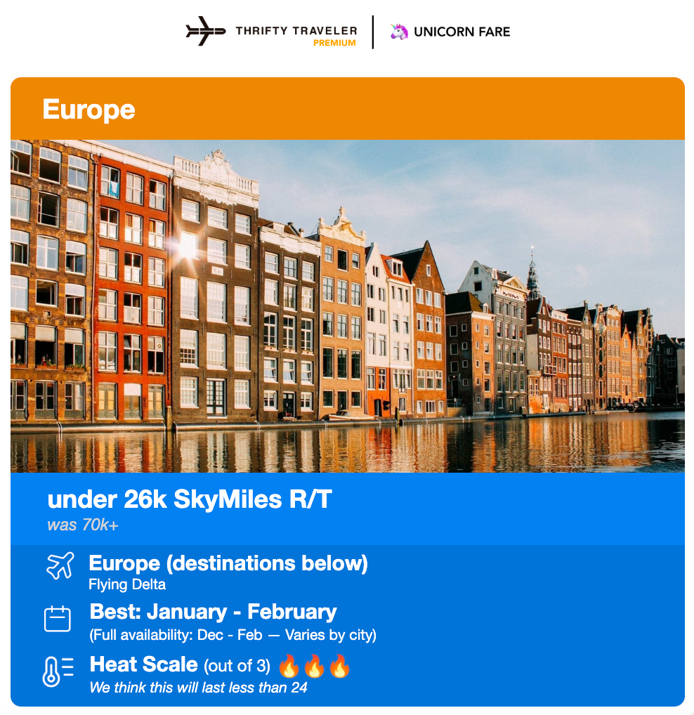 delta skymiles deal to europe from thrifty traveler premium