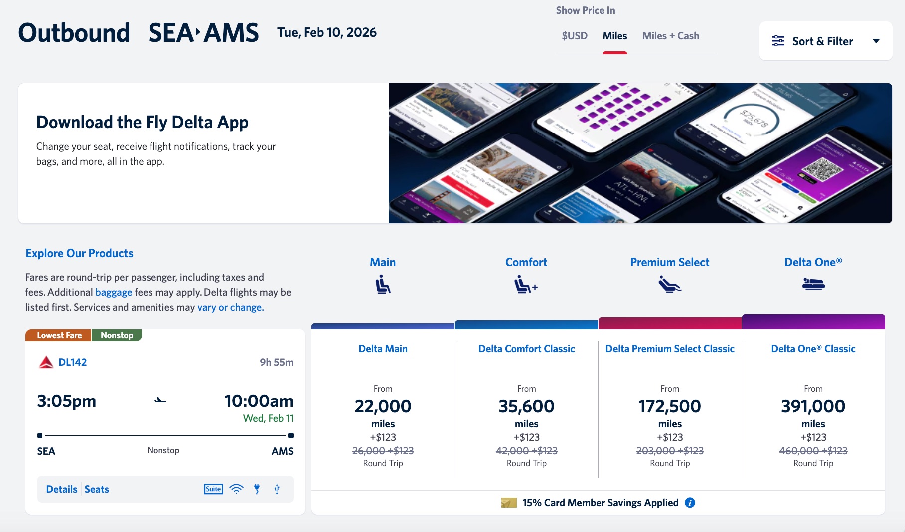 delta skymiles flight from seattle to amsterdam from 22,000 skymiles