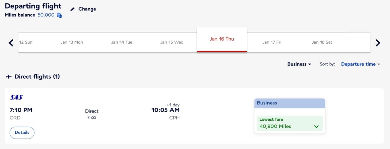 air france redemption for sas business class