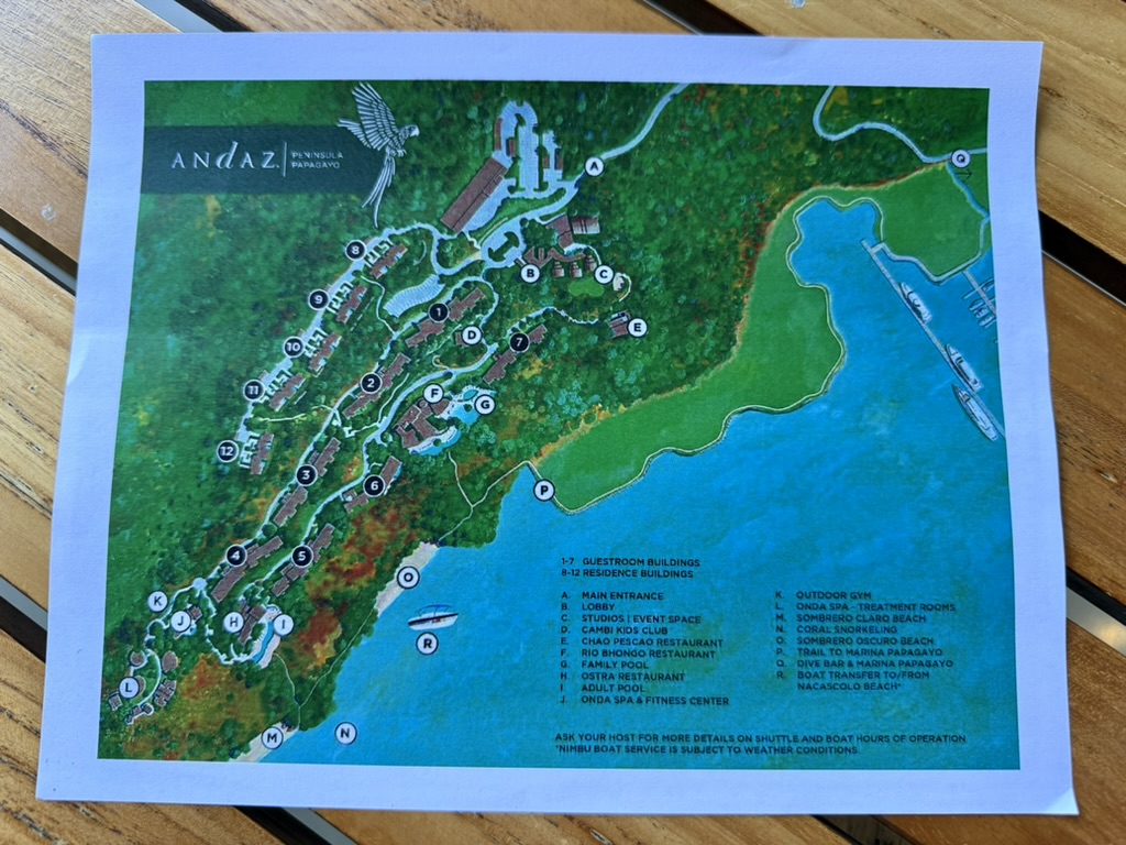A map of the property at the Andaz Peninsula Papagayo