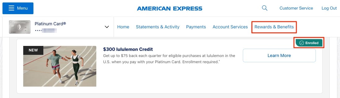 Amex Platinum Lululemon Credit Enrollment