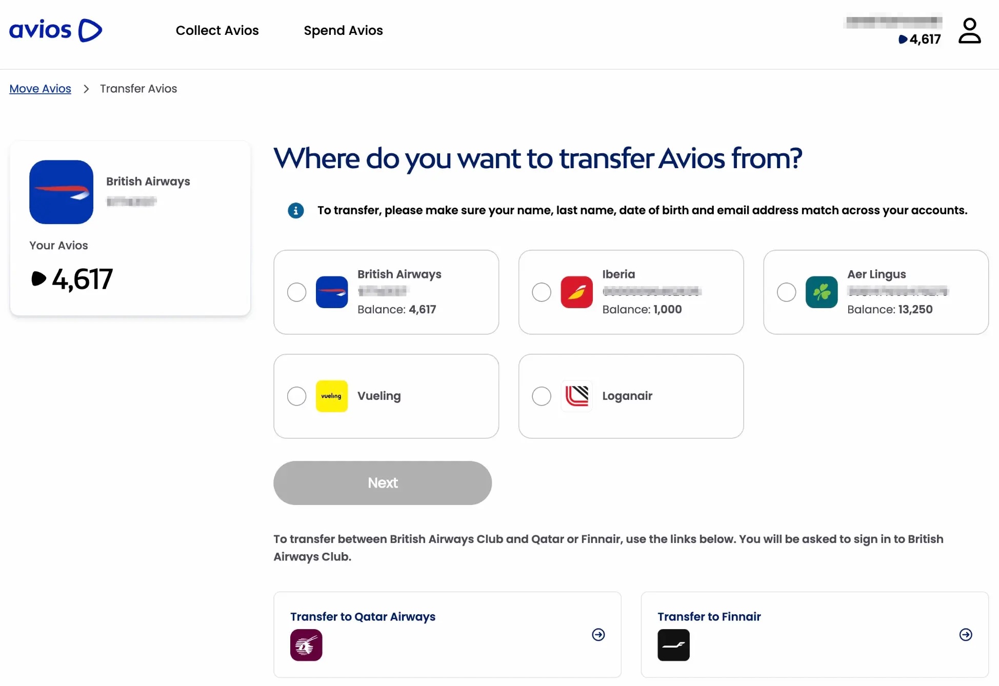 Accounts all linked to Avios.com