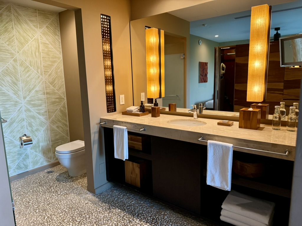Bathroom with vanity and separate space for the toilet