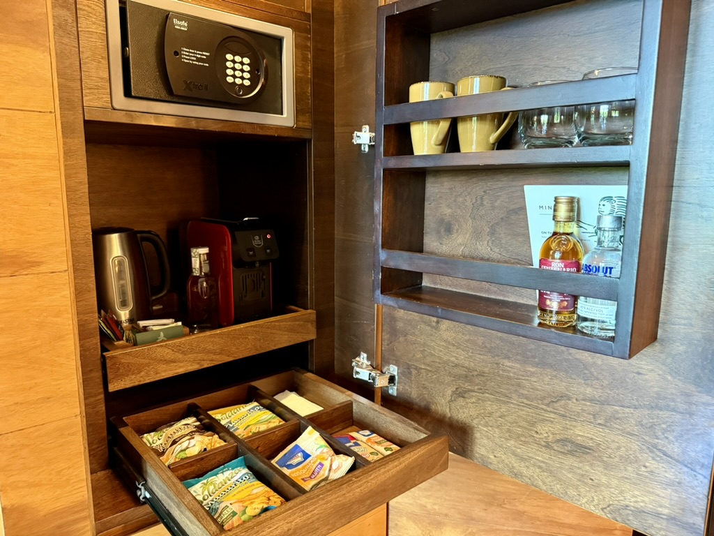 In-room mini bar at the Andaz Peninsula Papagayo