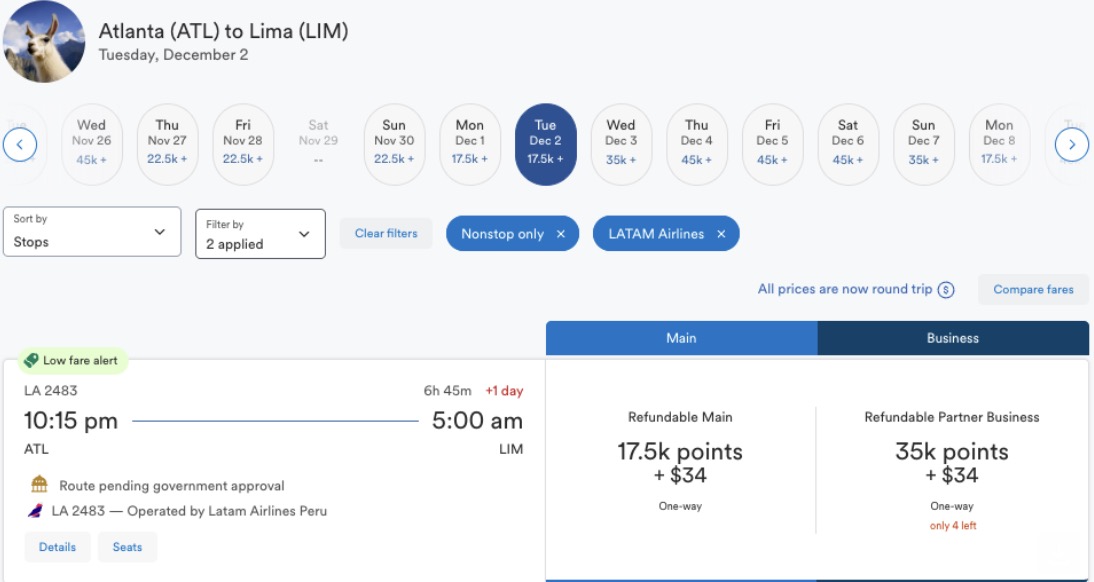 Lima LATAM flight deal airfare