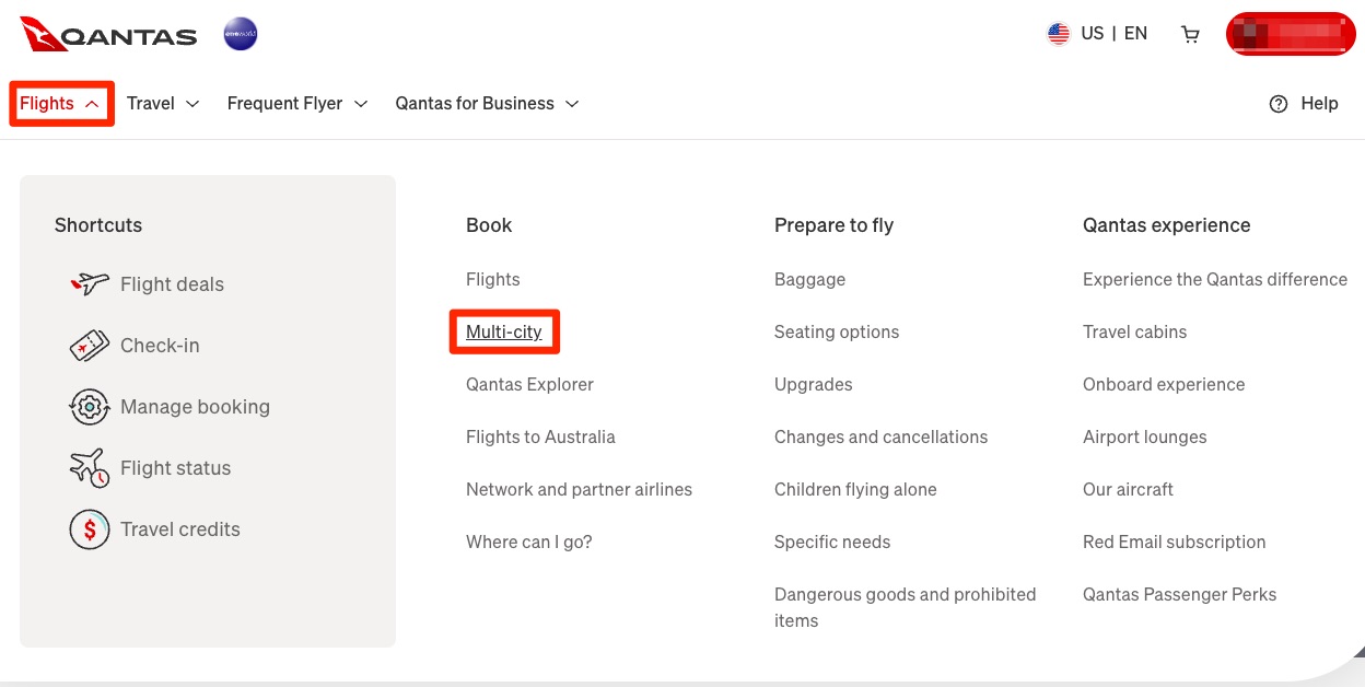 navigating to Qantas multi-city search