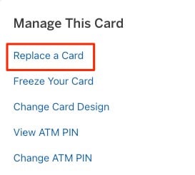 Replace a card button Amex desktop