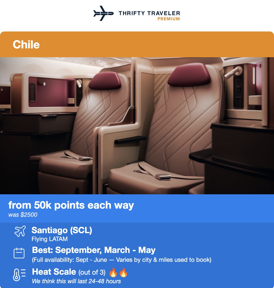 Santiago, chile flight deal for 50,000 Atmos