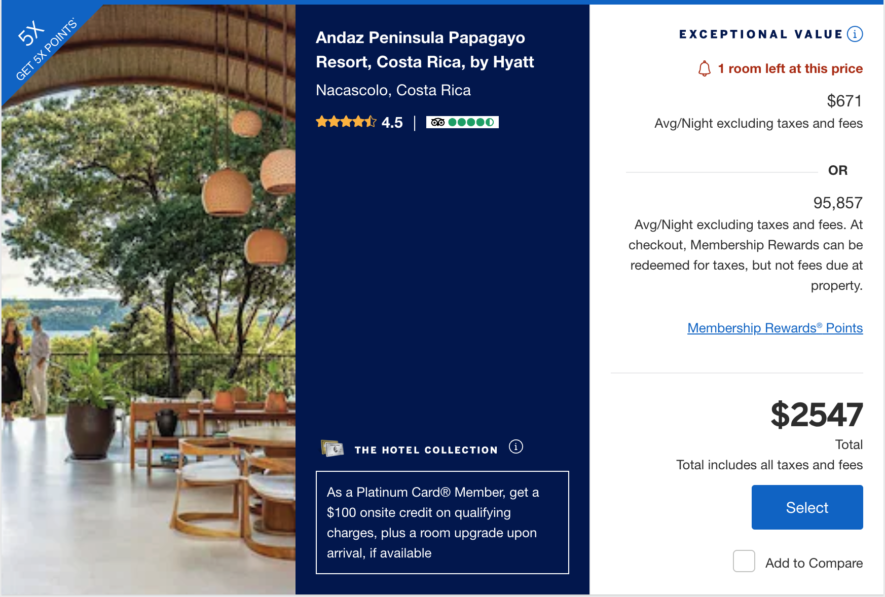 Andaz Peninsula Papagayo booking through Amex Fine Hotels + Resorts