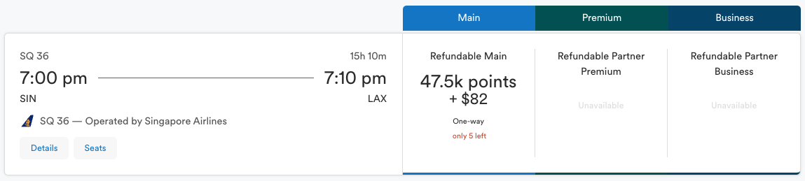 Alaska award on Singapore Airlines from BKK-LAX for 47,500 miles one way in economy.