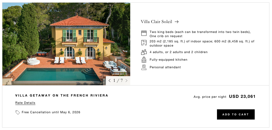 Villa Clair Soleil at Grand-Hôtel du Cap-Ferrat, a Four Seasons Hotel for $23,000 per night.