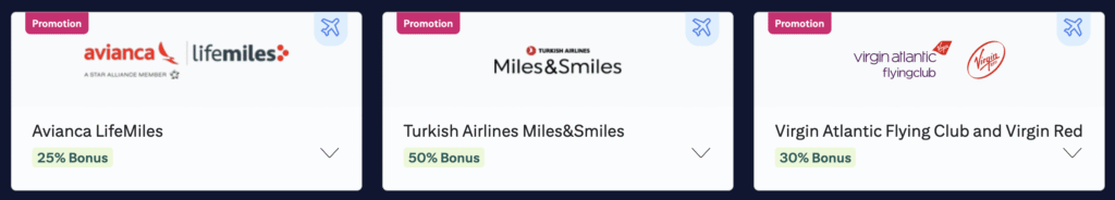 Citi transfer bonuses: 25% to Avianca LifeMiles, 50% to Turkish Airlines, and 30% to Virgin Atlantic