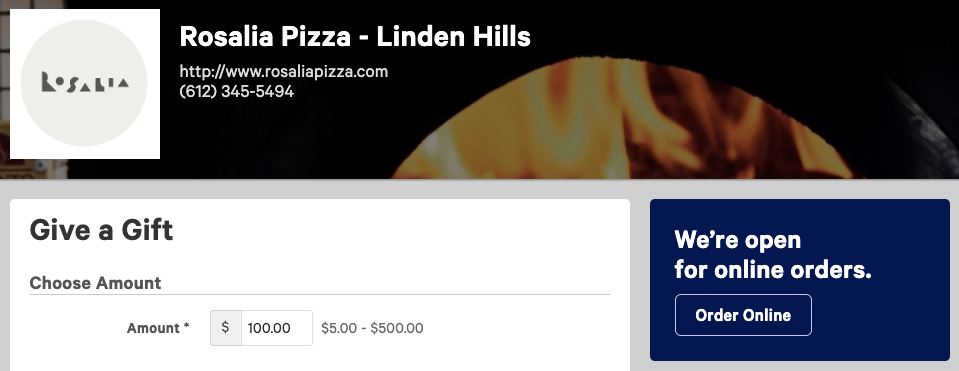 Rosalia Pizz - Linden Hills $100 gift card purchase