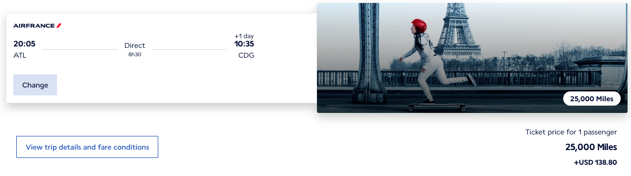 Flying Blue economy award from ATL-CDG for 25,000 miles