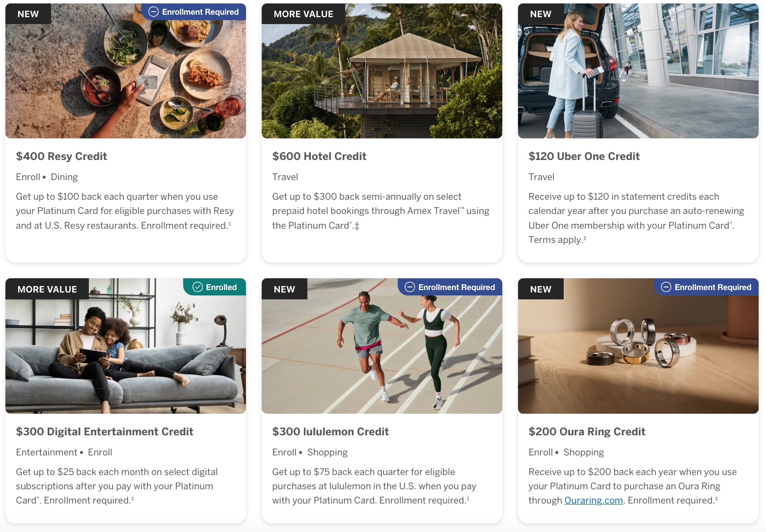 six amex platinum benefits with additional details for each