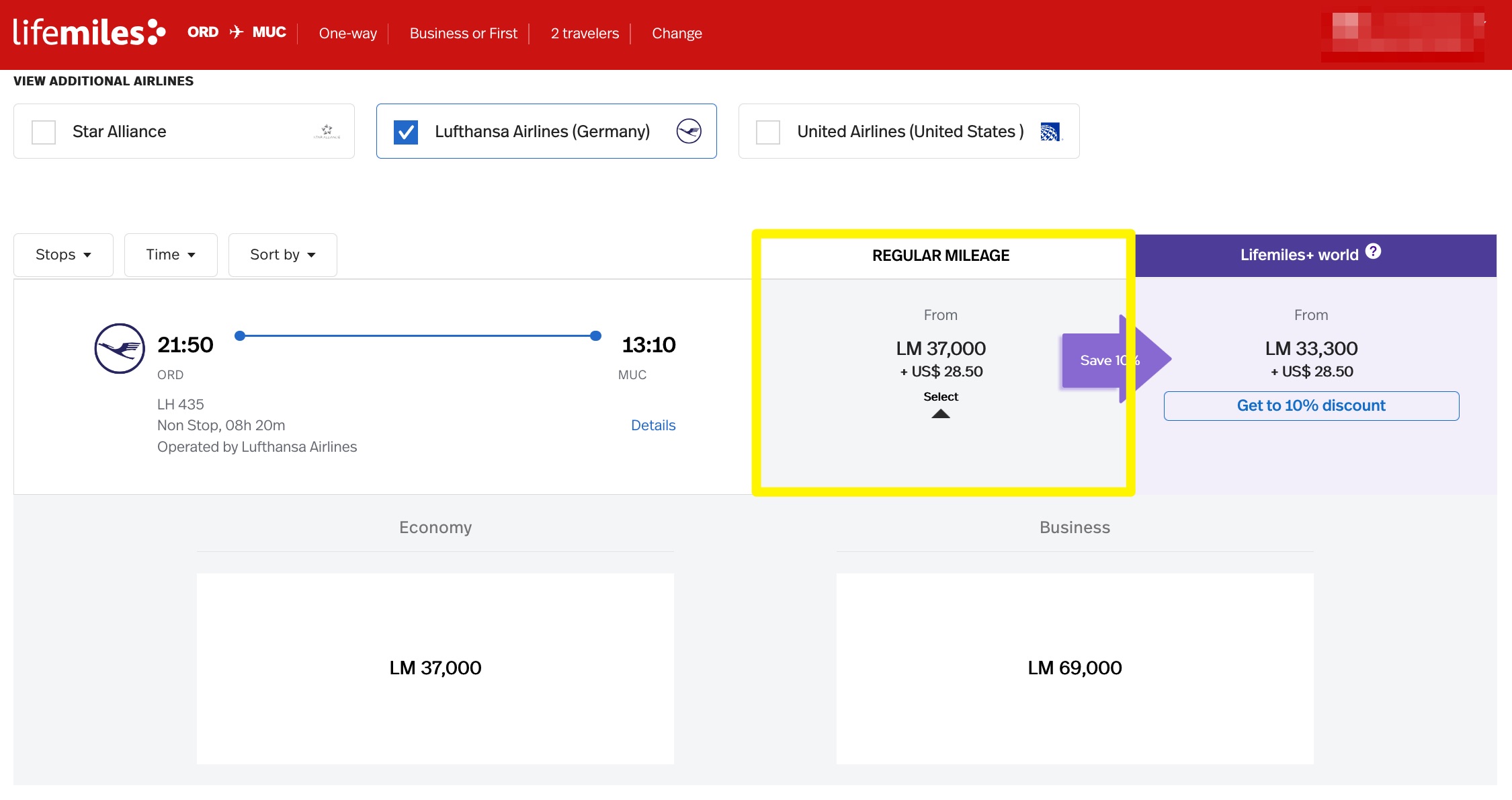 lifemiles search choose flight