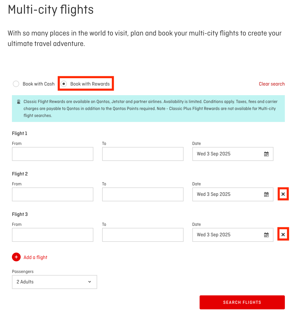 booking a rewards flight on qantas website