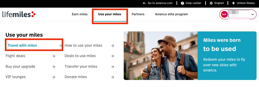 navigating to the Lifemiles award search from homepage