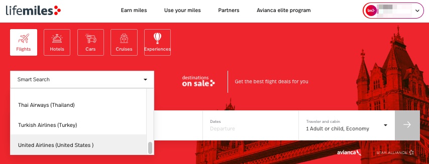 choosing airline on lifemiles search