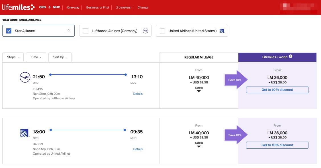 lifemiles smart search results