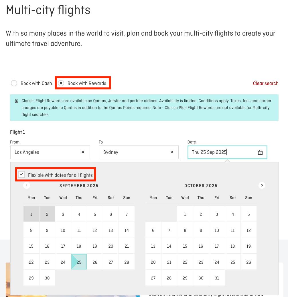 Qantas flexible date search
