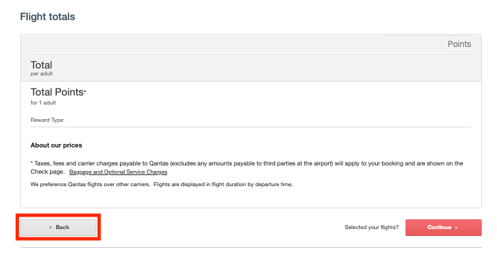 Qantas search back button