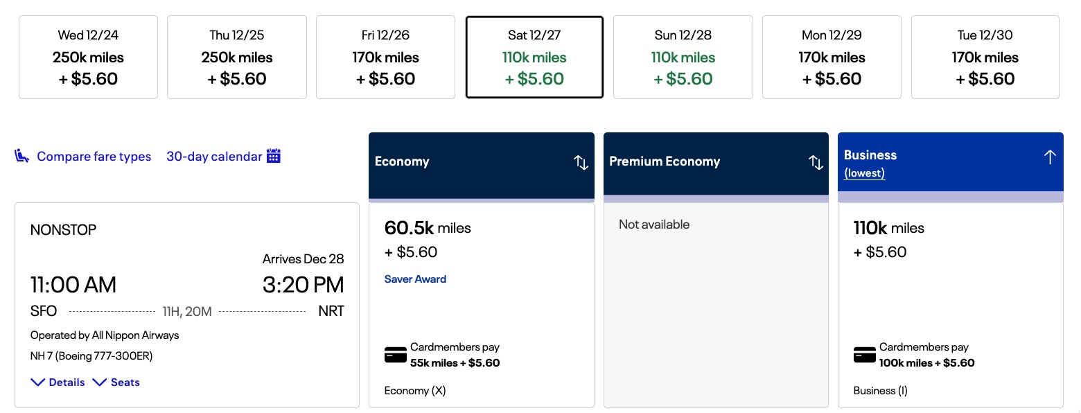 Our 8 Best Tips & Tricks for Booking Biz Class with Points 15 san francisco to tokyo for 110,000 miles in business class on dec. 27
