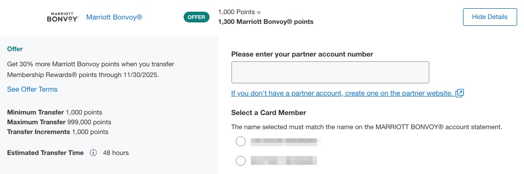 Amex to Marriott 30% transfer bonus