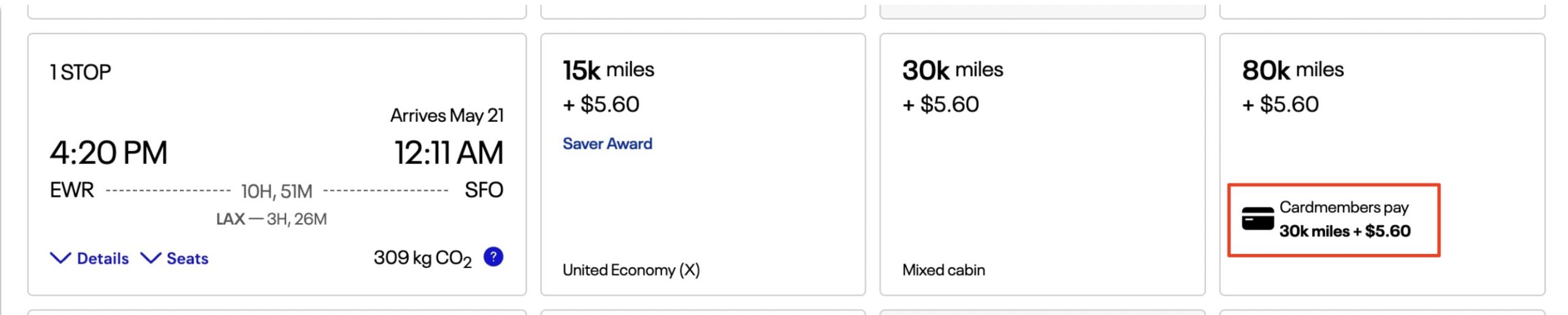 Newark-SFO airfare with special cardmembers pricing