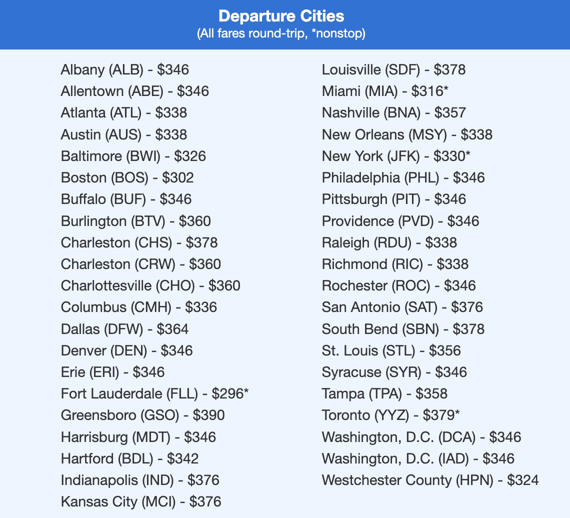With Airfare on the Rise, It's Time to Book Your Winter 2027 Caribbean Trip (Yes, Really) 8 GCM airfare list