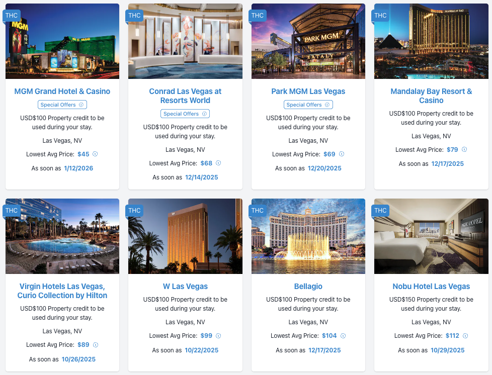 A sample of Las Vegas hotels eligible for Amex's up to $600 per year hotel credit