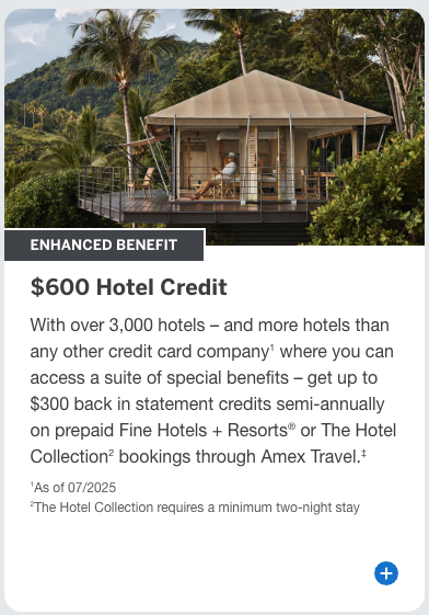Amex Platinum $600 Hotel Credit benefit summary
