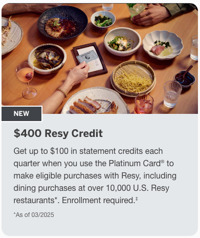 Amex Platinum $400 Resy credit benefit summary