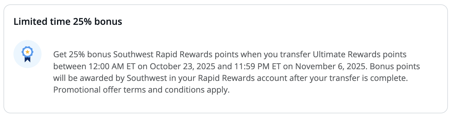 Chase to Southwest 25% transfer bonus