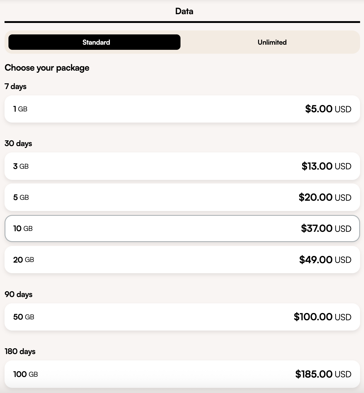 Airalo regional eSIM package prices for Europe