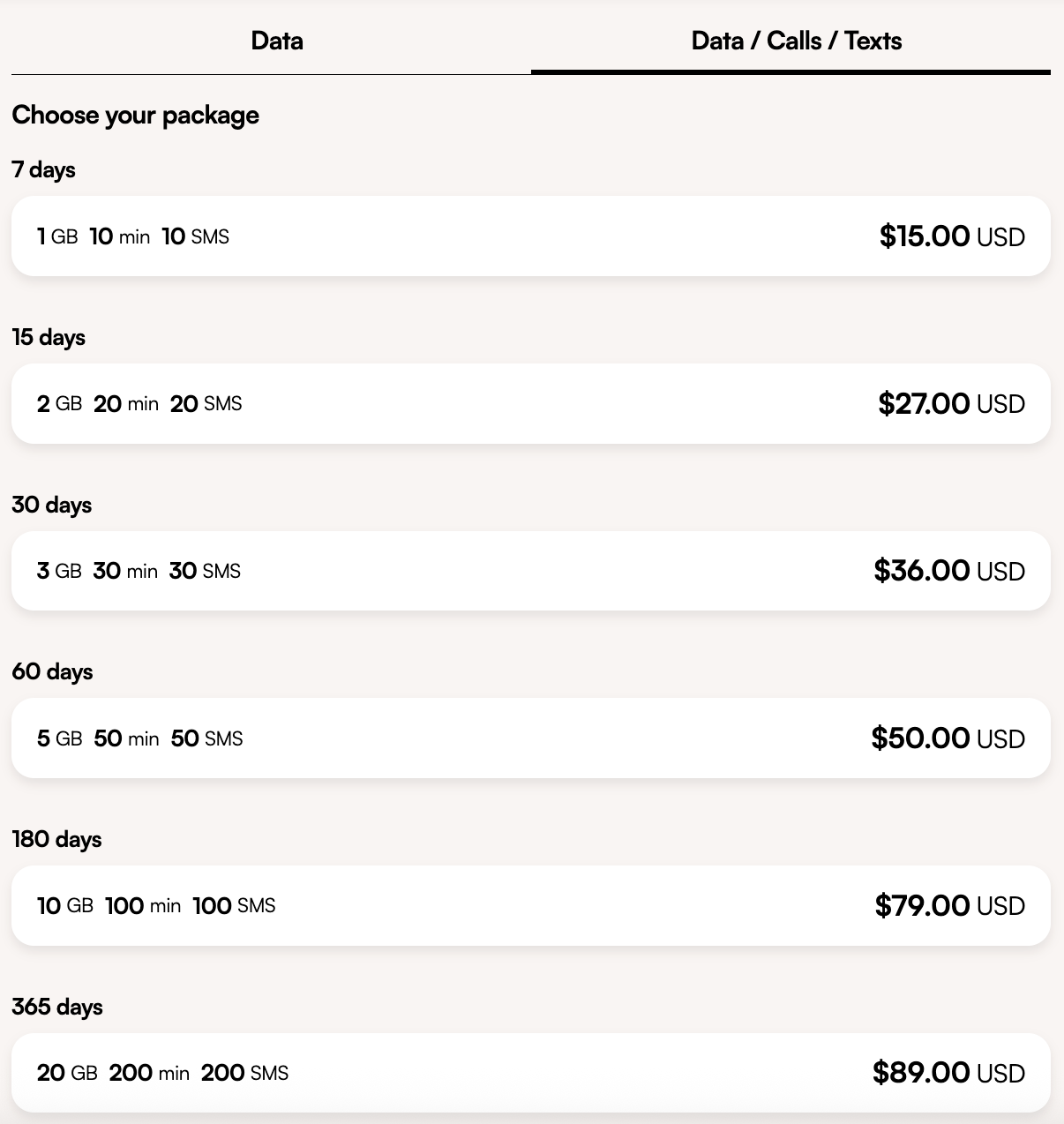 Airalo global eSIM global package prices with calls and texts