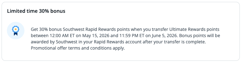 Get Up to 65% More Points With the Current List of Transfer Bonuses! 11 Chase to Southwest 30% transfer bonus