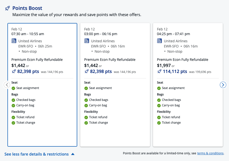Chase Travel Points Boost offer for flights from EWR-SFO
