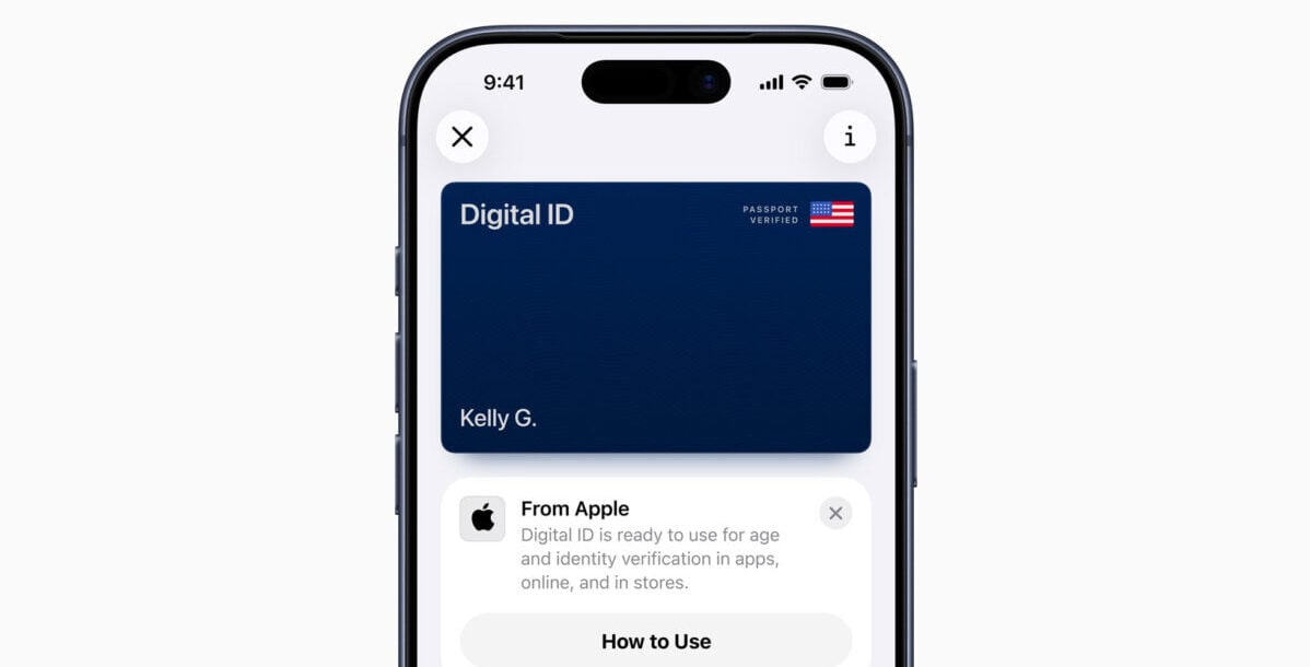 Phone showing Apples Digital ID in the wallet using passport information