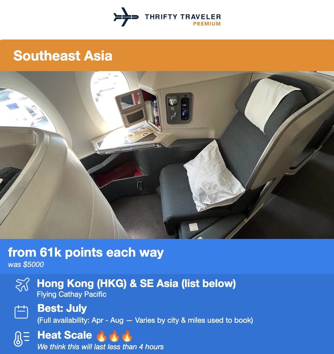 Cathay Pacific Business Class flight deal