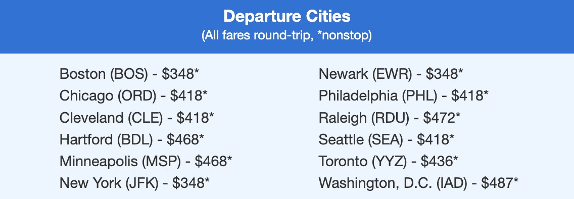 Dublin nonstop flight deal with fares in the $400s and $300s