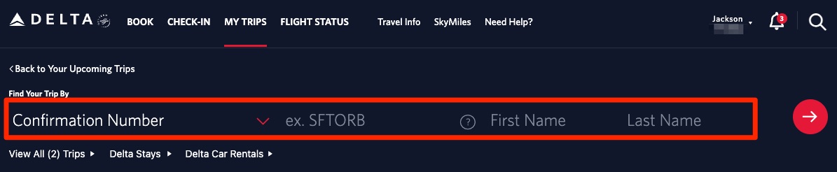 Delta Find My Trips Confirmation Number