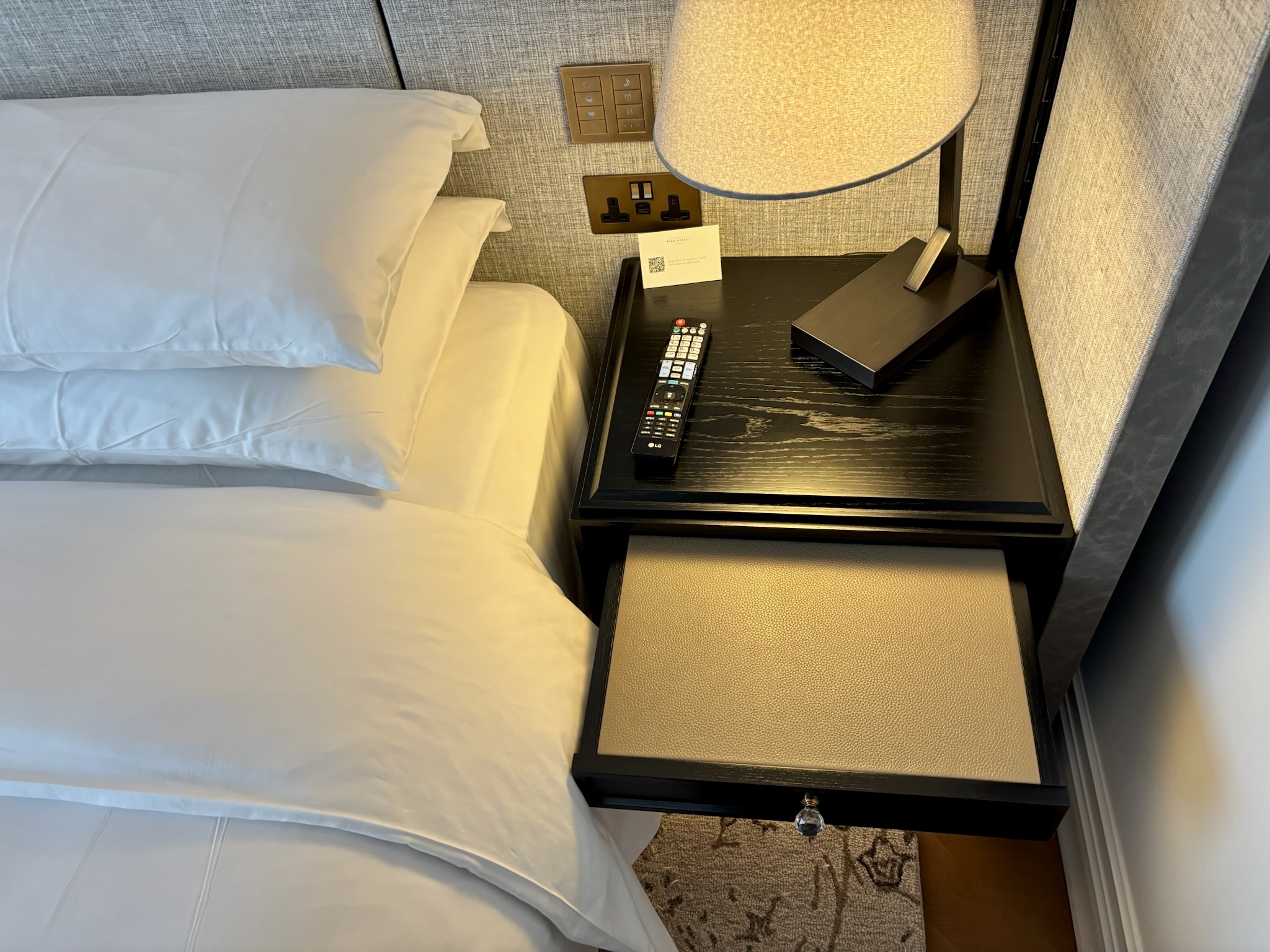 Inside the Park Hyatt London River Thames: Rooms, Dining, Pool & More 23 nightstand with lamp and bedside controls for lighting