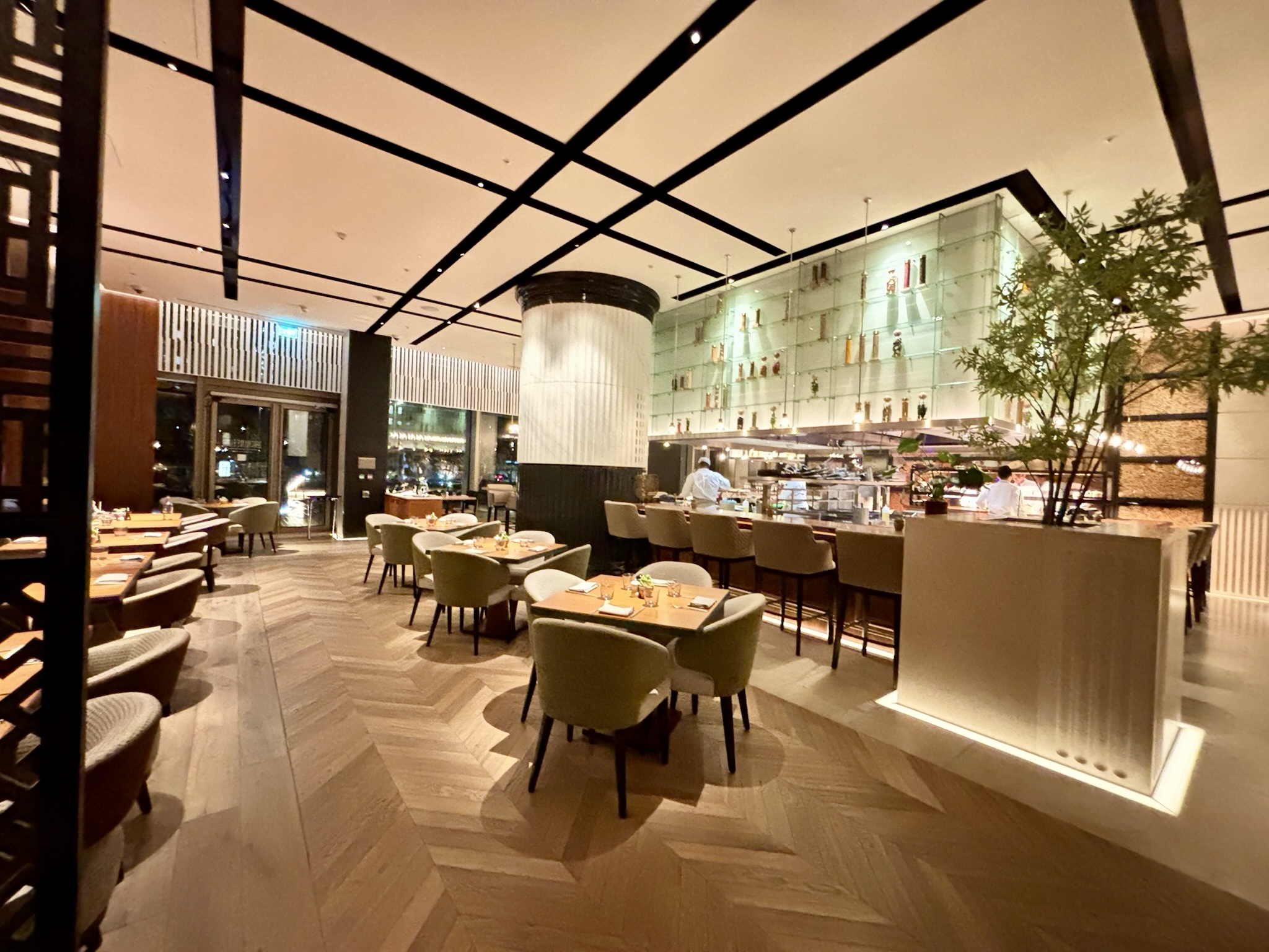 Inside the Park Hyatt London River Thames: Rooms, Dining, Pool & More 30 Nine Elms Kitchen dining area with central kitchen