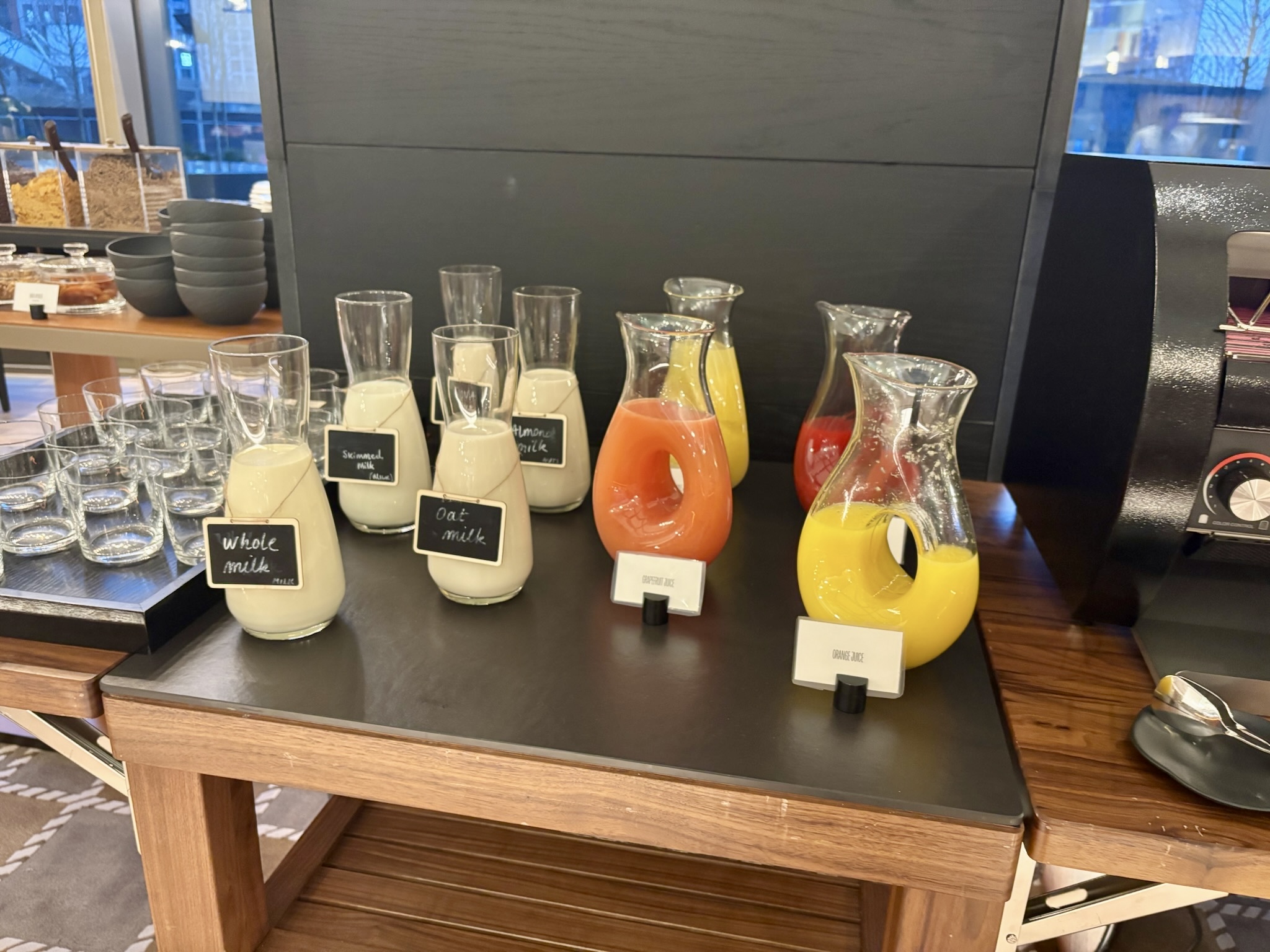 Inside the Park Hyatt London River Thames: Rooms, Dining, Pool & More 37 Breakfast buffet juices and milk